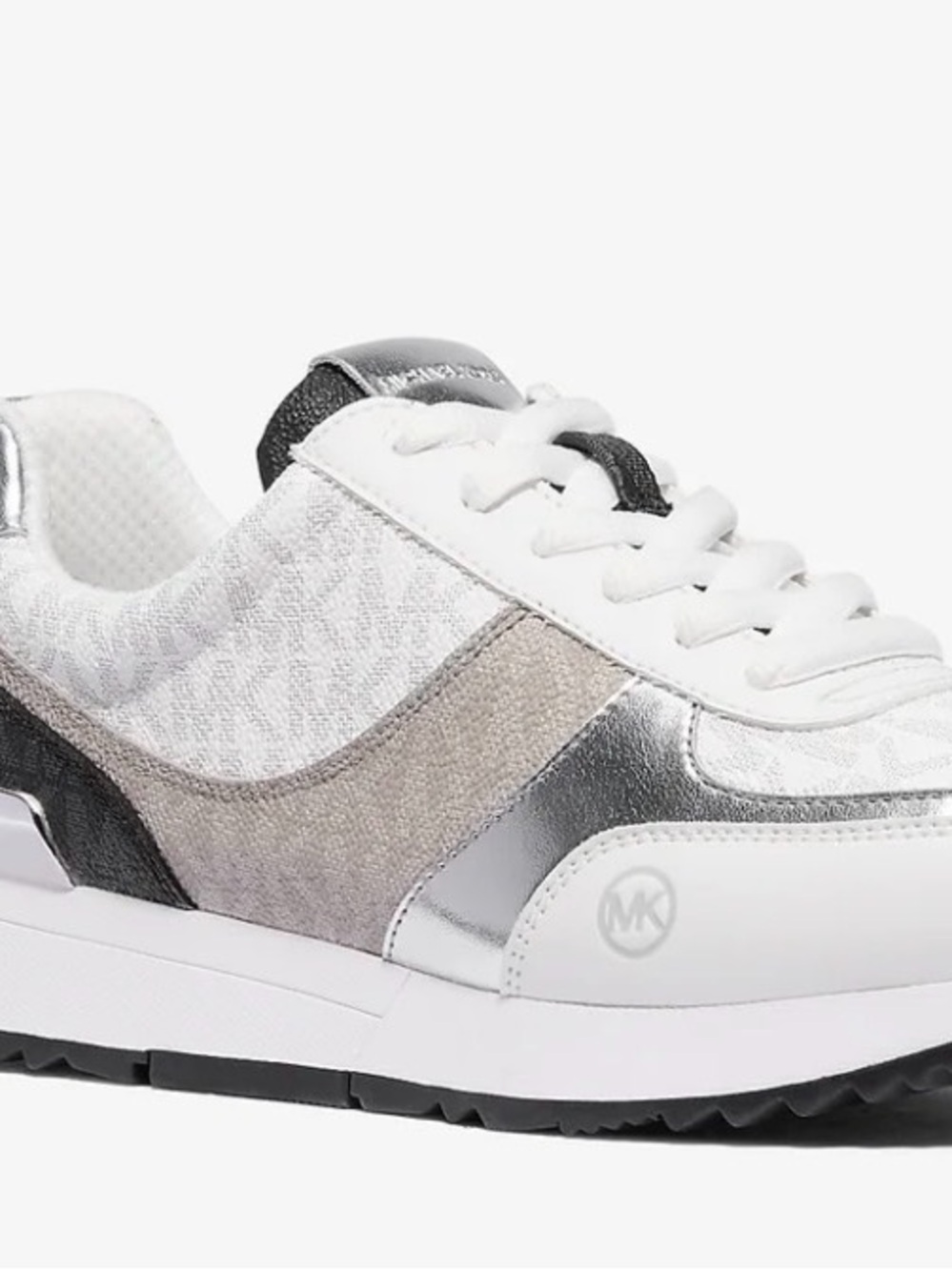 Michael Kors White, Silver & Gray Platform Lace-Up Sneaker